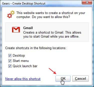 Create Shurtcut to Offline Gmail