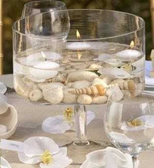 floating candles with shells