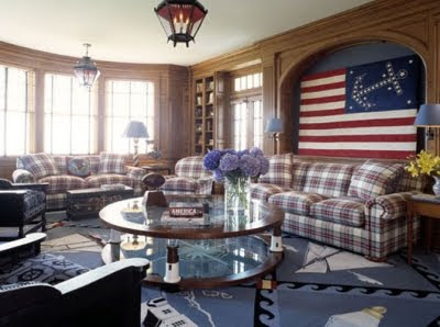 nautical red white and blue living room