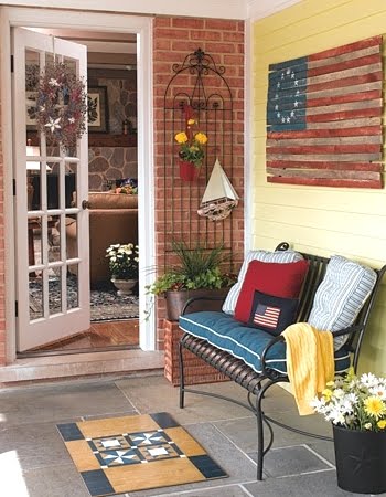 red, white and blue entry decor