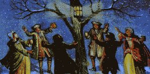 Wassailing the apple tree color illustration