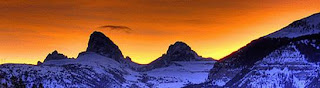 Sunrise over the Teton Mountains, Wyoming color photograph