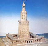 A color photo of an artist's reconstruction of the Lighthouse of Alexandria.