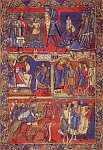 A color photo of the Morgan verso or leaf with scenes from the life of King David from the Winchester Bible.