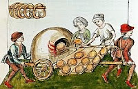 color photo of a contemporary print of Medieval baking