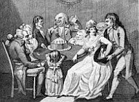 Regency era upper middle class Twelfth Night party 1794 black and white print by Isaac Cruikshank