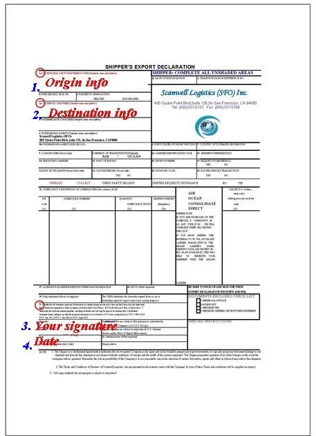 Scanwell Logistics: Document Instruction- Shipper's Export Declaration