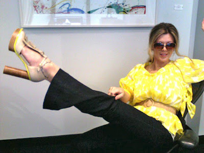 yellow blouse, 70s look, platform heels, platforms, 70s style in 2009, 2009 spring outfit look