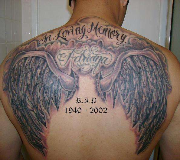 An angel wing tattoo is a pair of wings, often tattooed on the back,