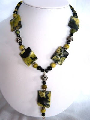 Yellow Turquoise & Black Obsidian Necklace