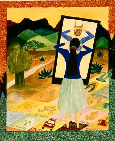 Coyote Woman Reviews her first 50 Years--painting by Mitzi Linn