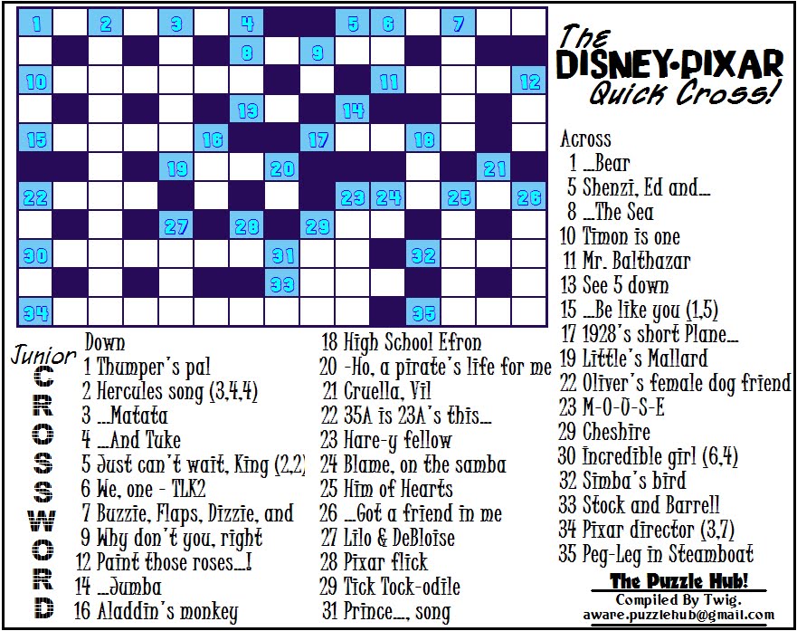 Disney Crossword Puzzles Printable - Customize and Print