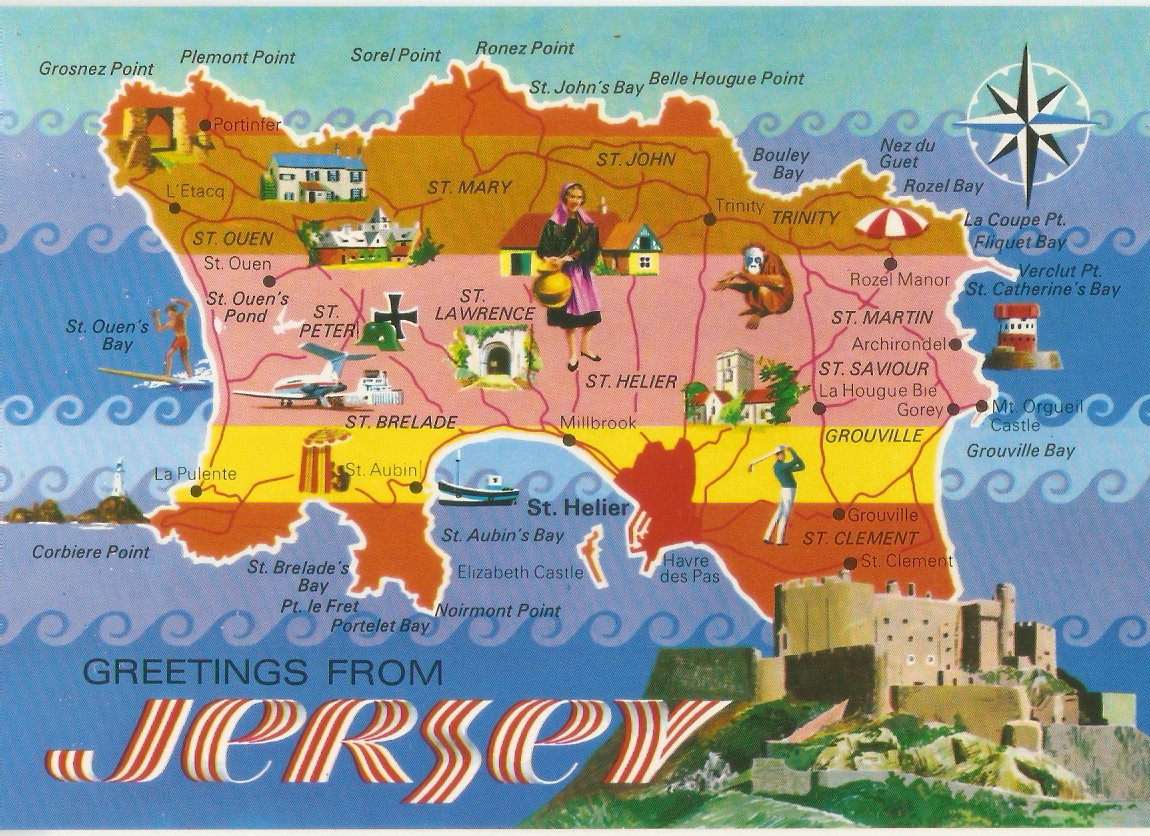 Postcard A La Carte: Jersey - Island Map
