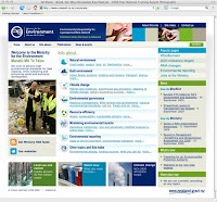 Ministry for the Environment homepage screenshot. 