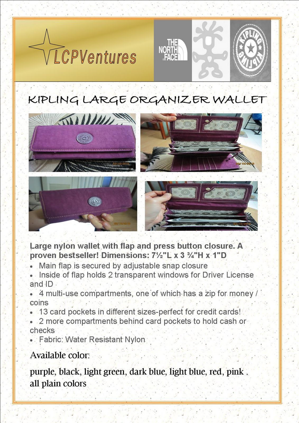 LCP VENTURES KIPLING LARGE ORGANIZER WALLET