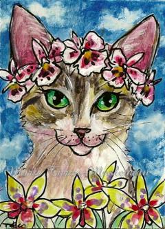 cat orchids ACEO Painting