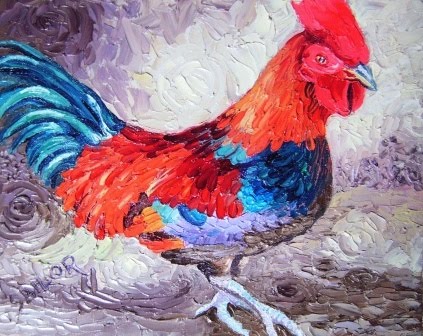 Rooster Fun Acrylic on Watercolor Paper Painting