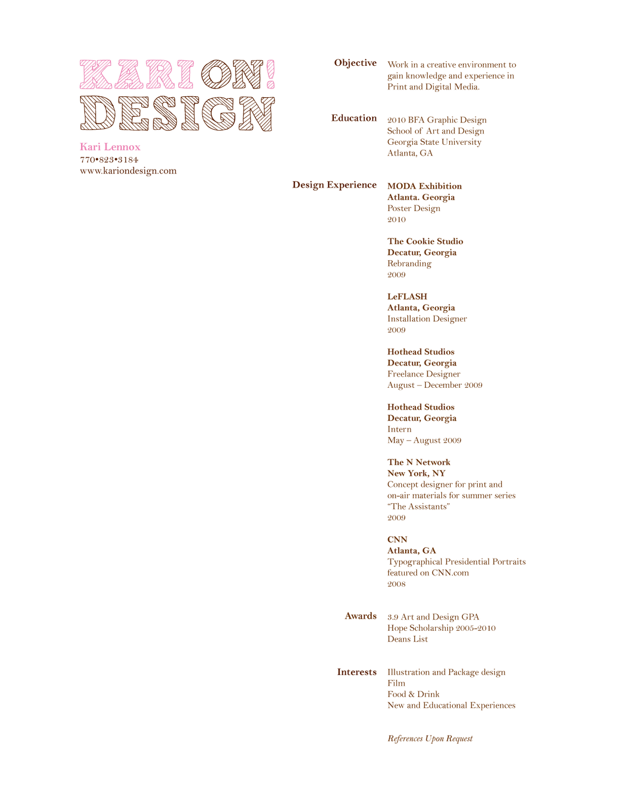 Kari On Design Resume Business Cards