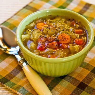 Crockpot (or Stovetop) Ham and Cabbage Soup with Red Bell Pepper