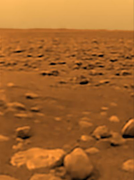 The first color view of Titan's surface taken by the Huygens probe