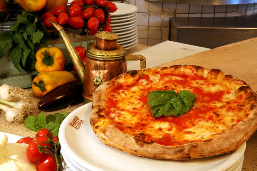 Italian Food and Wine Flavours of Sorrento pizza, mozzarella cheese