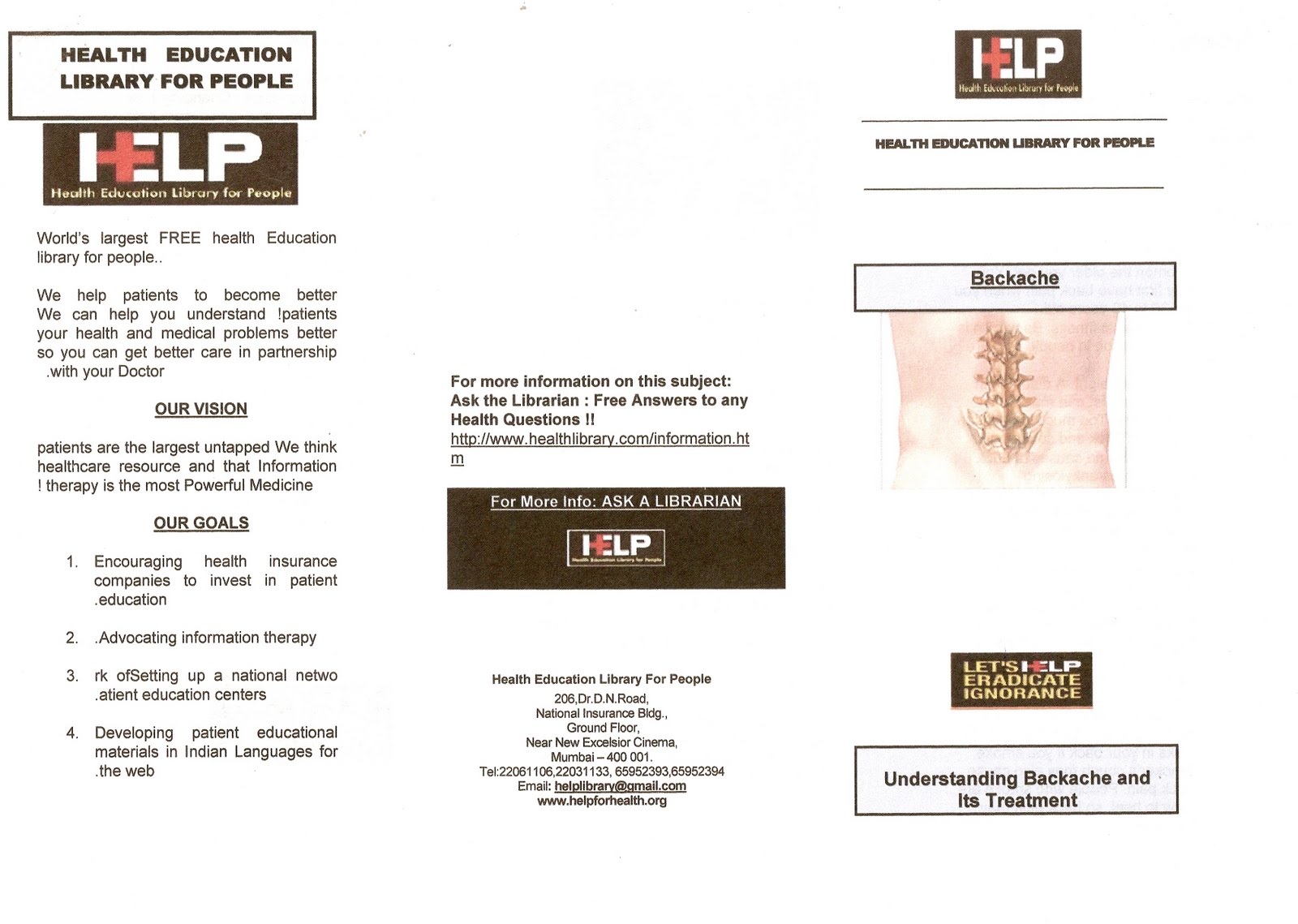 Health Information Guide HELP Backache Pamphlet