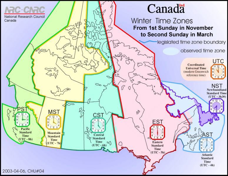 Canada - Survival Guide: Time Zones