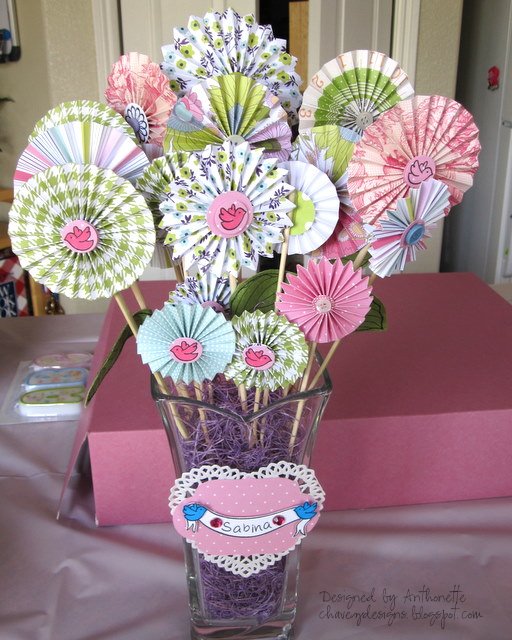 Chavez Designs Paper Rosette Flower Arrangement Using Lawn Fawn Stamps