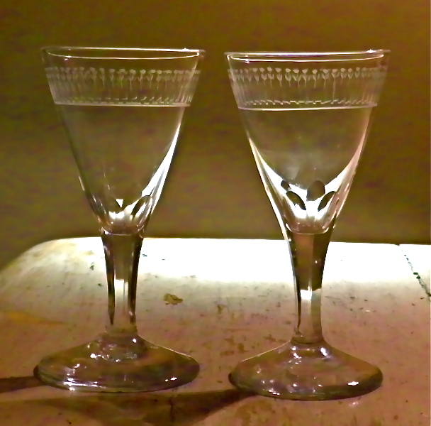 Tom Stephenson Tulip engraved wine glasses.