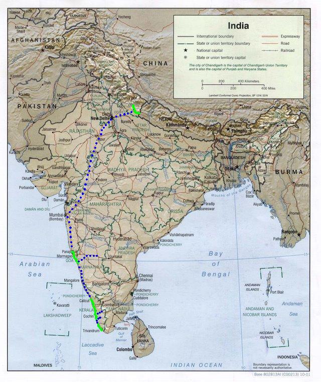 Kilometros en India 1.060 / Total 12.585 kms.