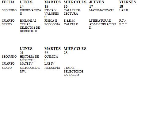 CALENDARIZACIÓN DE EXÁMENES SEMESTRALES