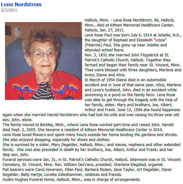 St. Vincent Memories Aunt Lena, R.I.P.