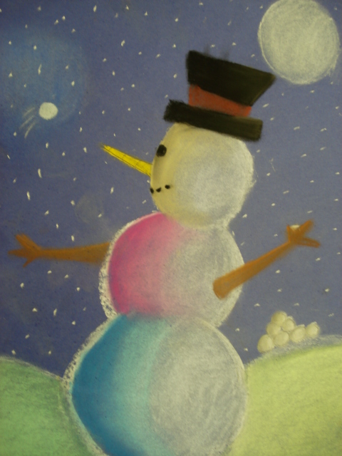 снеговик масляной пастелью. тень снеговика. рисование снеговика. снеговик рисовать пастелью живопись. снеговик пастелью.