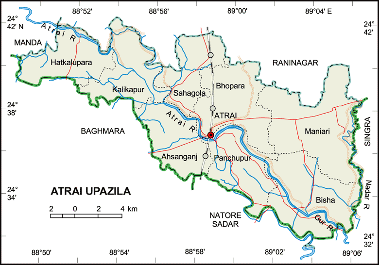 Map of Atrai upazila, Naogaon