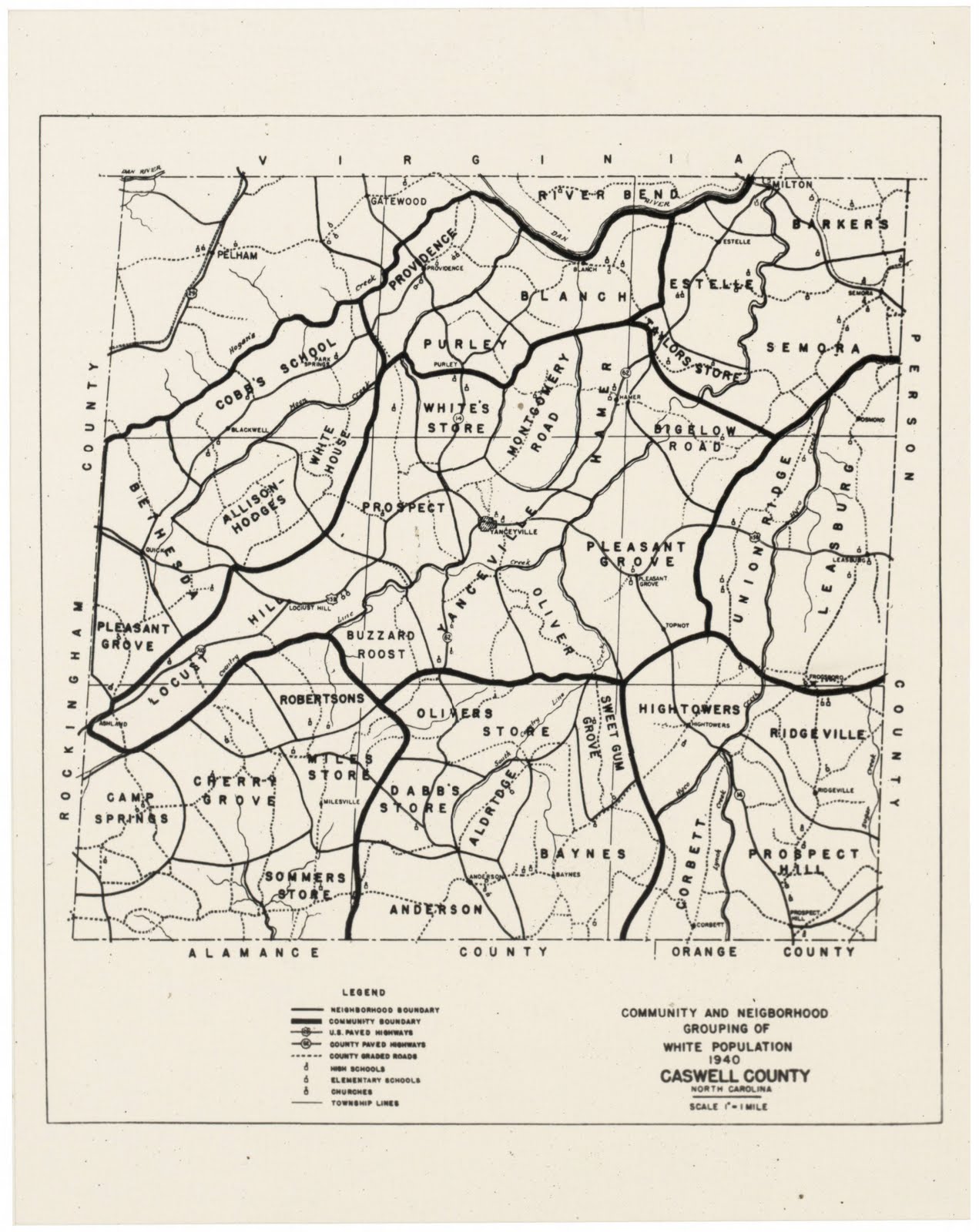Caswell County North Carolina: Caswell County 1940: Community and  Neighborhood Grouping of White Population