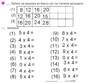 MATEMÁTICA ECA DE ENSEÑANZA BÁSICA: TABLA DE MULTIPLICAR 4