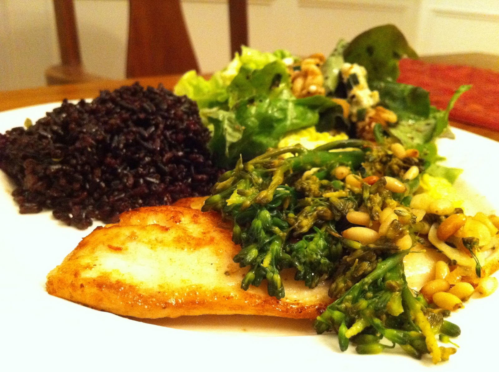 Jerome's Kitchen Fish With Broccolini, Forbidden Rice, and a Salad