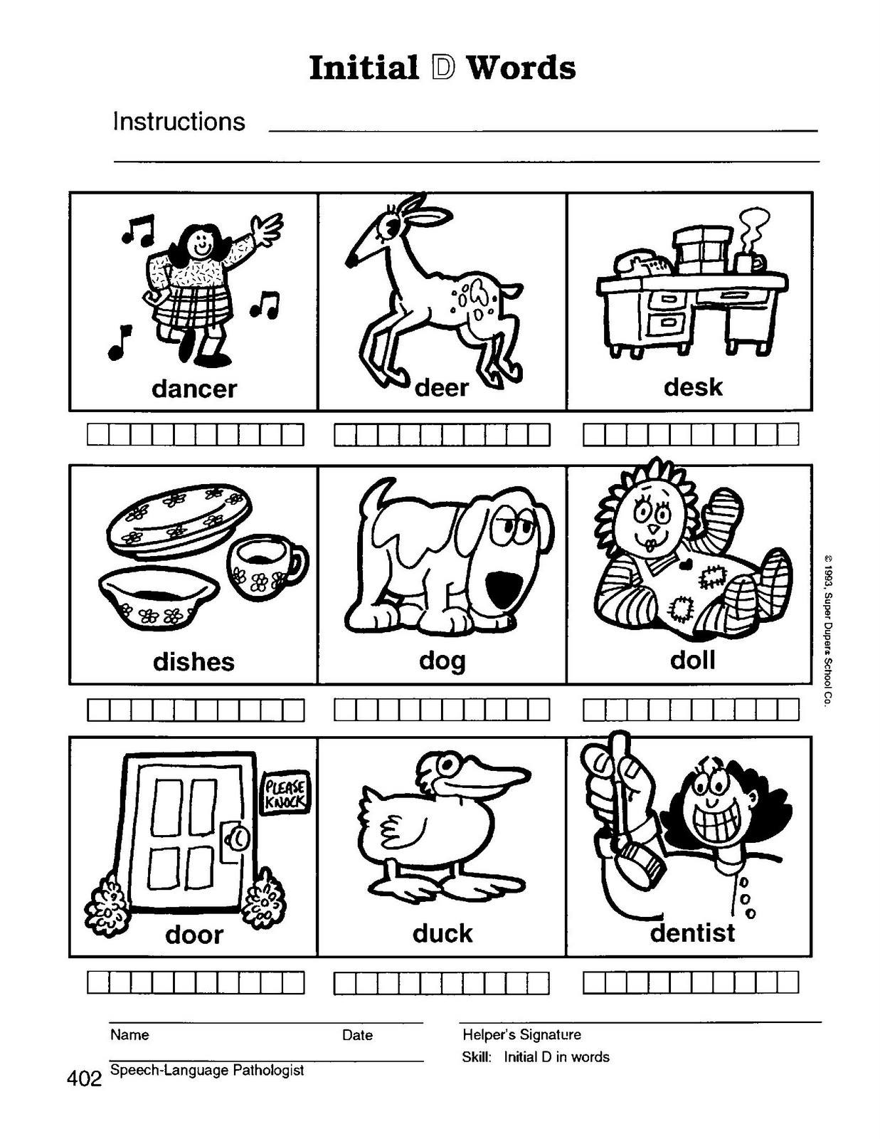 Speech Therapy with Miss Nicole: D initial words