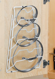 lid rack mounted on cabinet door
