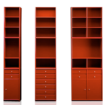 modular shelving, red