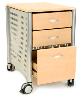 file cabinet on casters, metal and wood