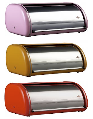 3 bread boxes with colorful side panels