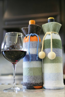 wine gift bags made from recycled wool sweaters