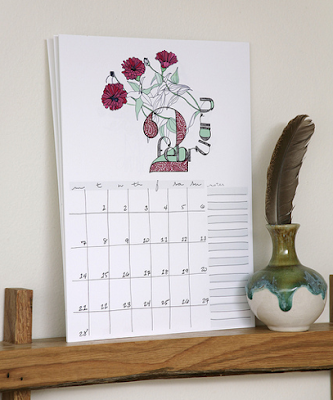 calendar page, with flowerillustration