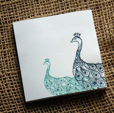 sticky notes with peacocks
