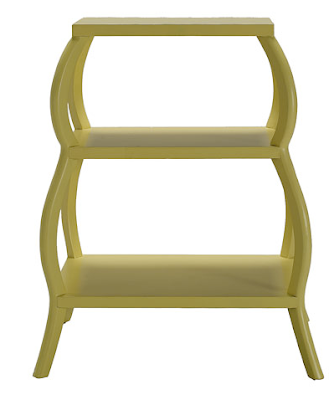 shelf, low, green, with curved sides