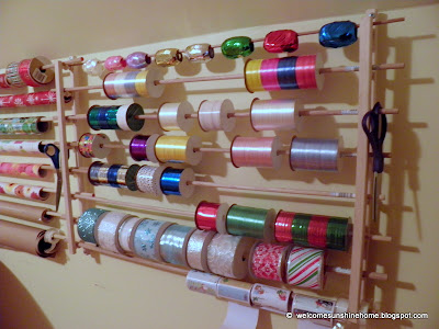 Welcome Sunshine Home: Gift wrap and ribbon organization wall