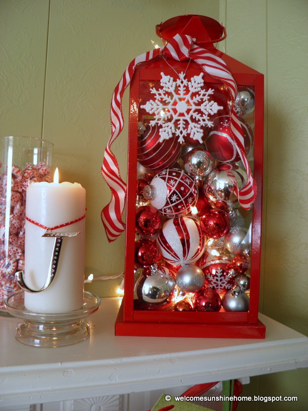 Lantern Filled With Holiday Bauble Ornaments