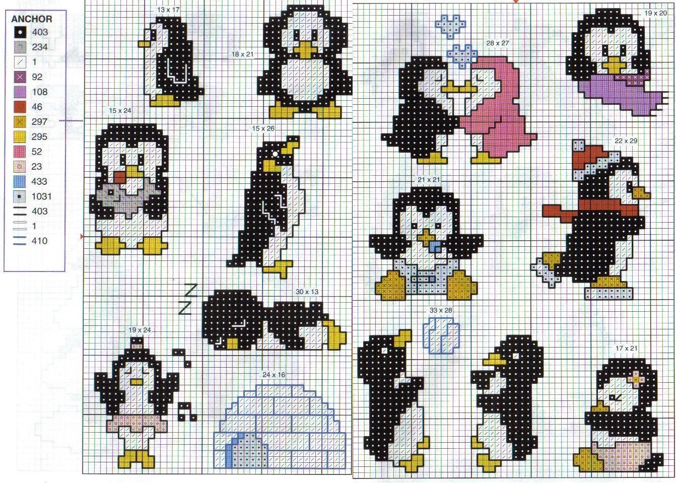 Схема вышивки пингвинов крестиком