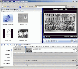Windows Movie Maker screenshot showing a composition of photos synchronised with an audio track